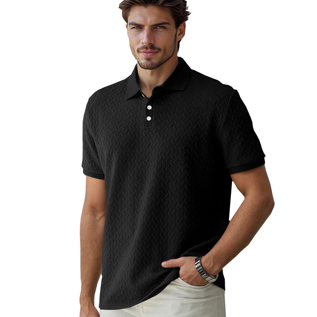 Herren nan feingewobenes Polohemd mit Chevron-Reliefstruktur und kurzer Knopfleiste Drune