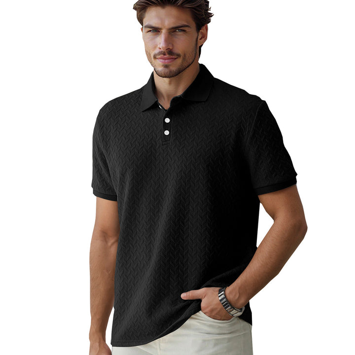 Herren nan feingewobenes Polohemd mit Chevron-Reliefstruktur und kurzer Knopfleiste Drune