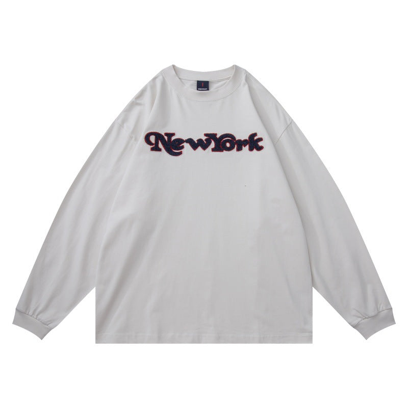 Unisex Oversize-Langarmshirt mit Chenille-Logo und Rundhalsausschnitt Drune