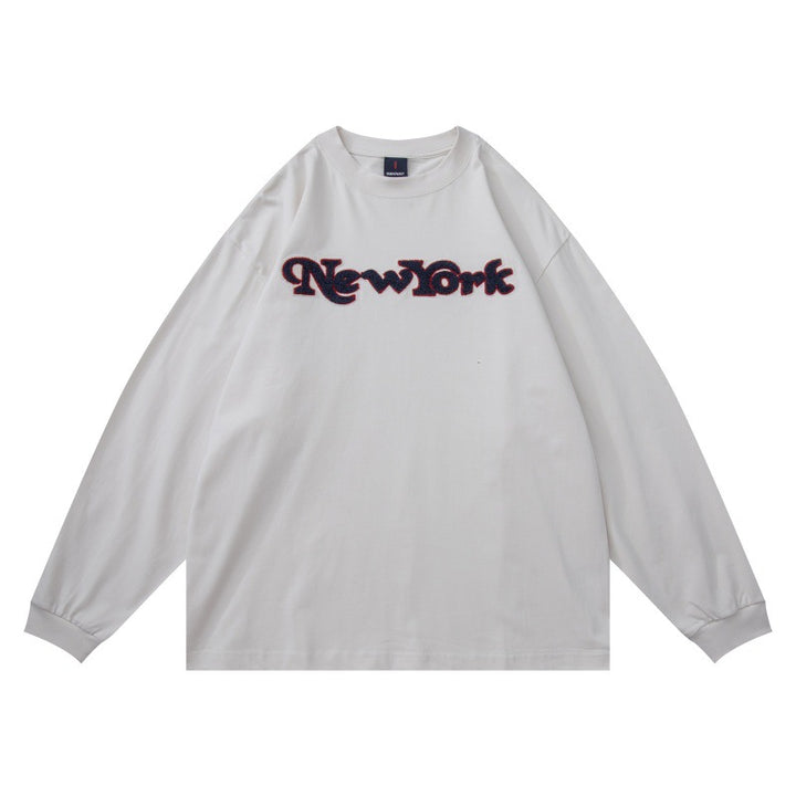Unisex Oversize-Langarmshirt mit Chenille-Logo und Rundhalsausschnitt Drune