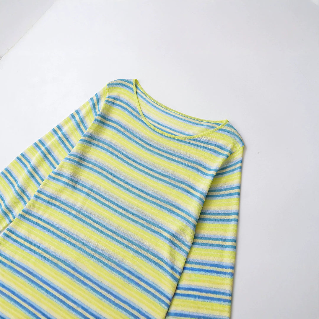 Damen Feinstrick-Longsleeve mit horizontalem Streifenmuster und weitem Ärmelansatz Drune