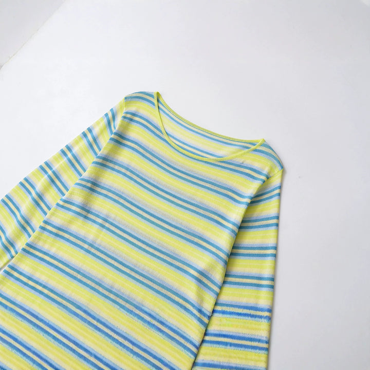 Damen Feinstrick-Longsleeve mit horizontalem Streifenmuster und weitem Ärmelansatz Drune