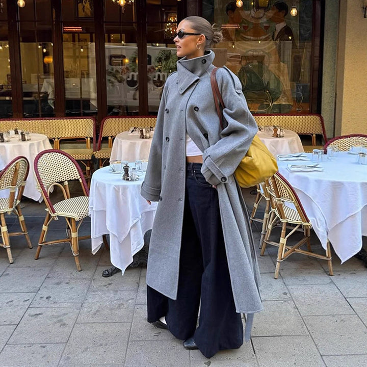 Damen Oversize Mantel aus Wollmix mit hohem Stehkragen und asymmetrischer Knopfleiste Drune