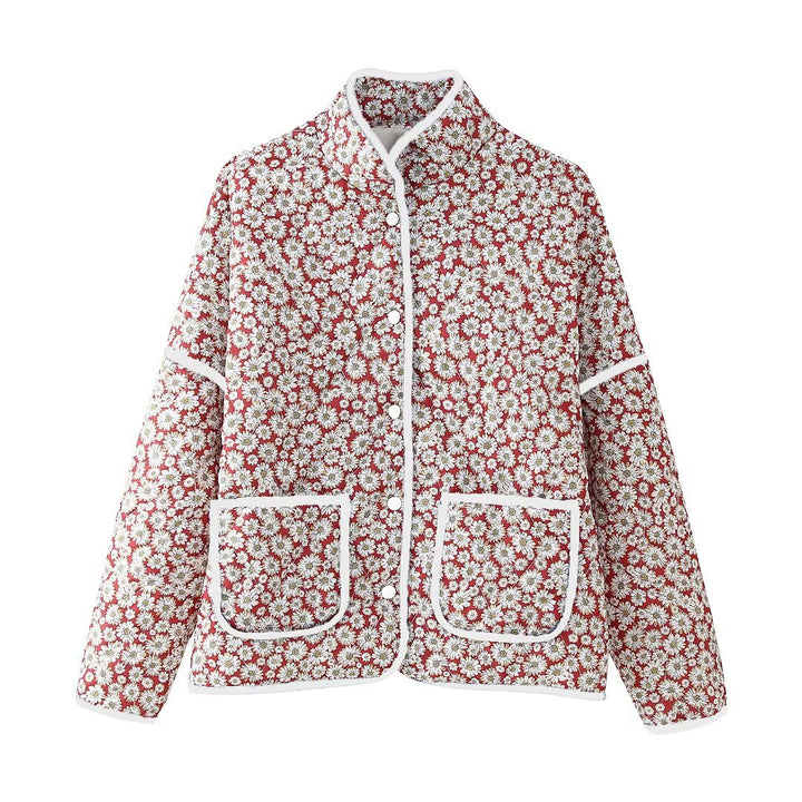 Damen Blütenmuster Jacke mit praktischen Taschen und elegantem Kragen Drune