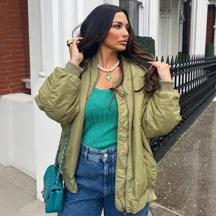 Damen oversized Bomberjacke mit technischen Details und praktischen Taschen Drune