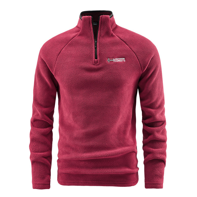 Herren Flauschiger Zip‑Troyer Fleecepullover mit Stehkragen und Raglanärmeln Drune