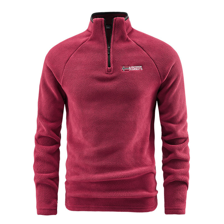 Herren Flauschiger Zip‑Troyer Fleecepullover mit Stehkragen und Raglanärmeln Drune