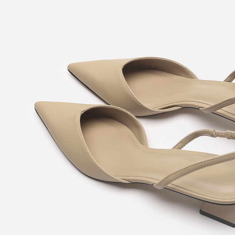 Damen Elegante spitz zulaufende Slingback-Pumps mit elastischem Fersenriemen und niedrigem Blockabsatz Drune