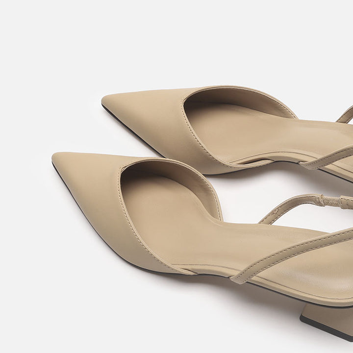 Damen Elegante spitz zulaufende Slingback-Pumps mit elastischem Fersenriemen und niedrigem Blockabsatz Drune