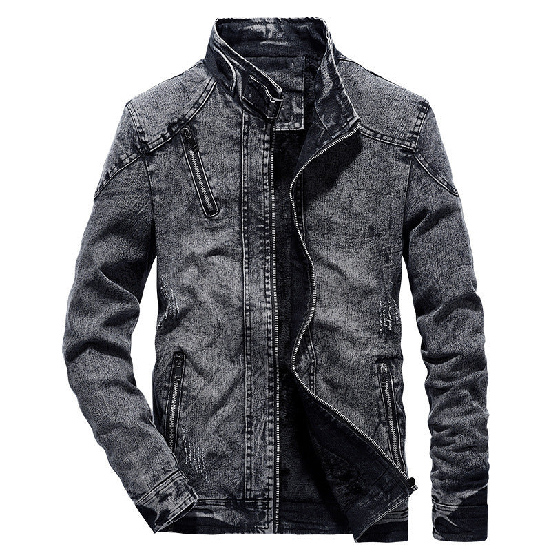 Herren Modische Denimjacke mit Stehkragen Drune