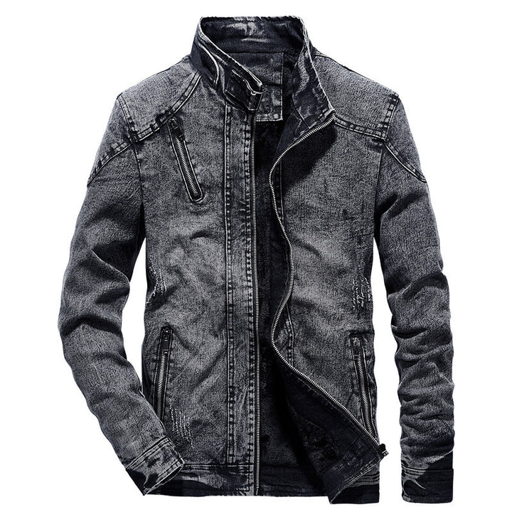 Herren Modische Denimjacke mit Stehkragen Drune