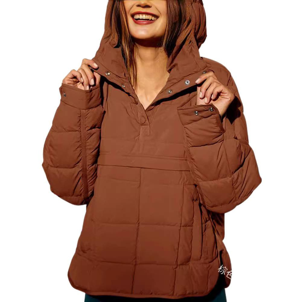 Damen Gefütterter Stepp-Anorak-Pullover mit Kapuze Drune