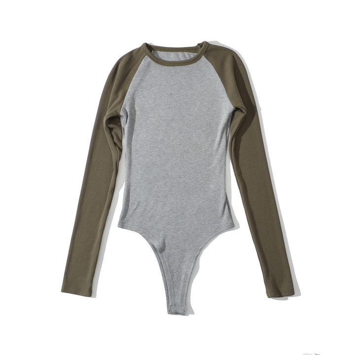 Damen Raglan-Bodysuit mit langen Ärmeln, Rippstruktur und Druckknopfverschluss Drune