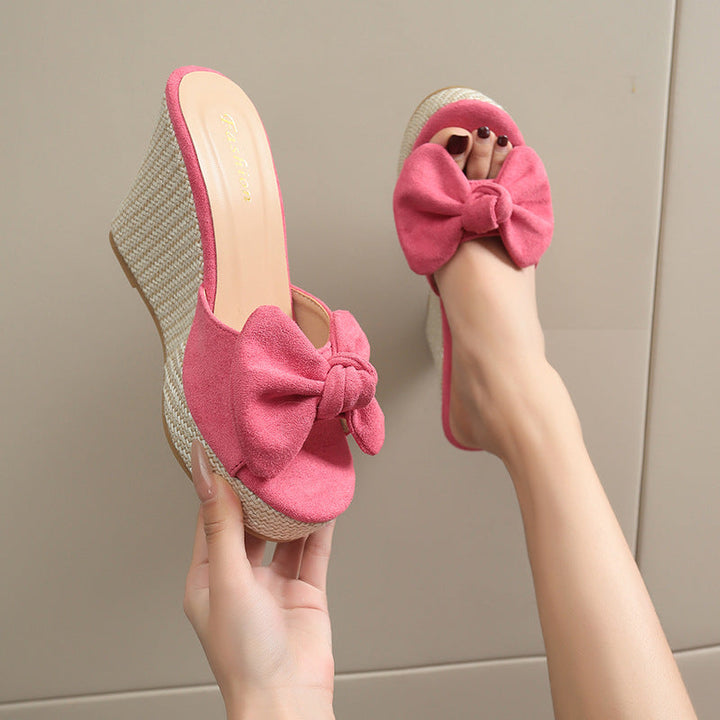Damen Wedge-Pantoletten mit kreativem Schleifen-Design und verstellbarem Riemen Drune