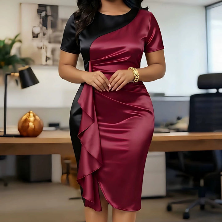 Damen Elegantes Wickelkleid mit Drapierungsdetail und kontrastierenden Farben Drune