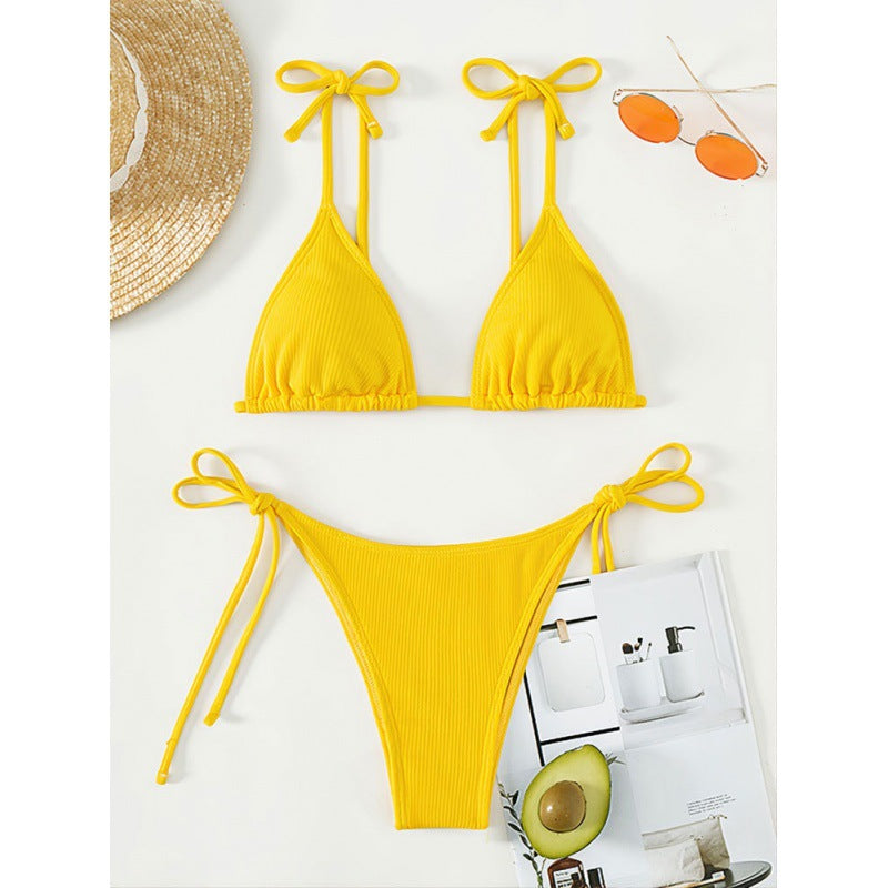 Damen Triangel-Bikini-Set mit Schnürausschnitt und hohem Beinausschnitt Drune