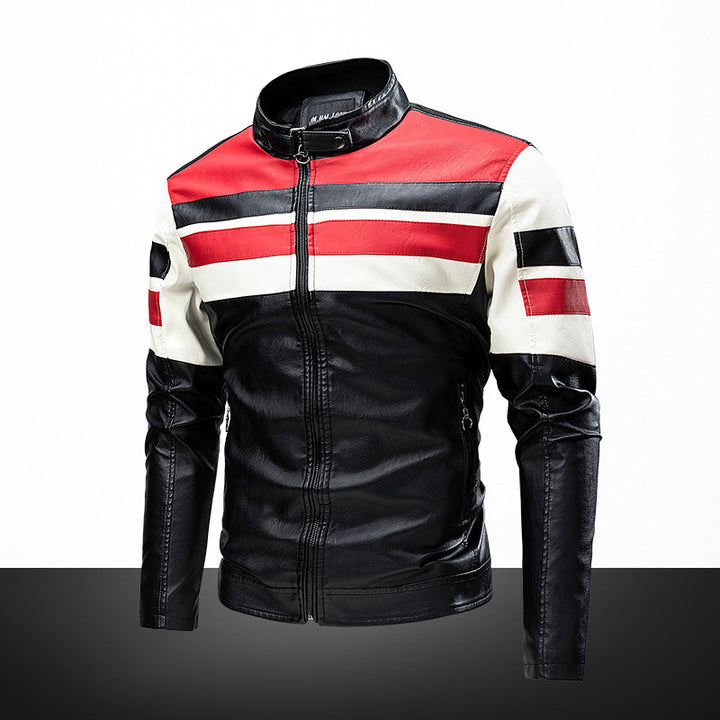 Herren Modische Kunstlederjacke im sportlichen Design Drune