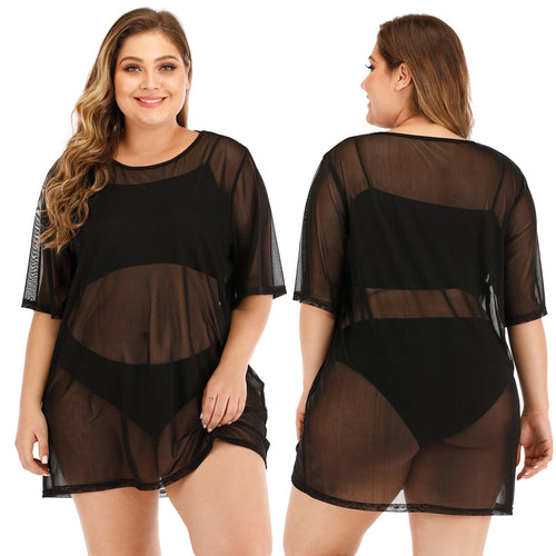 Damen transparenter Strandüberwurf mit weitem Schnitt Drune