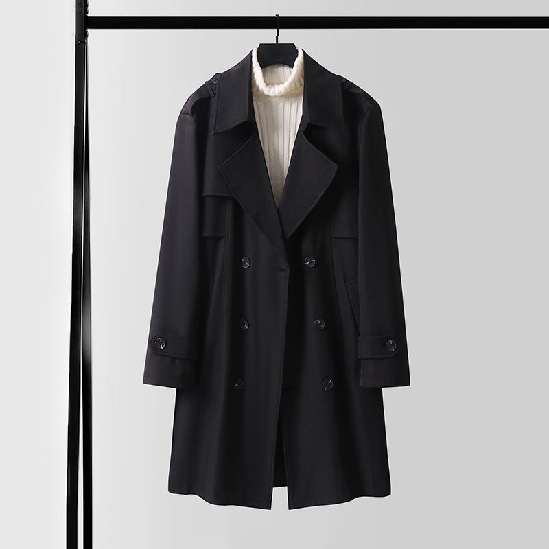 Damen Moderner Kurzmantel im Trench‑Stil mit doppelreihiger Knopfleiste und Epauletten Drune