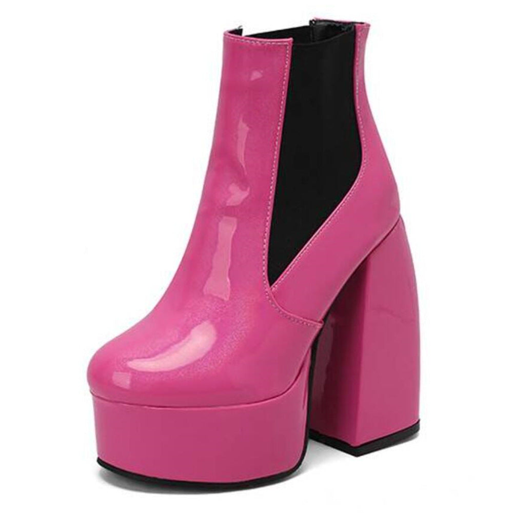 Damen Chunky Plattform Ankle Boots mit transparentem Blockabsatz Drune