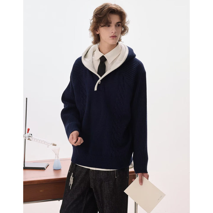 Herren Lässiger Grobstrickpullover mit Reißverschluss Drune