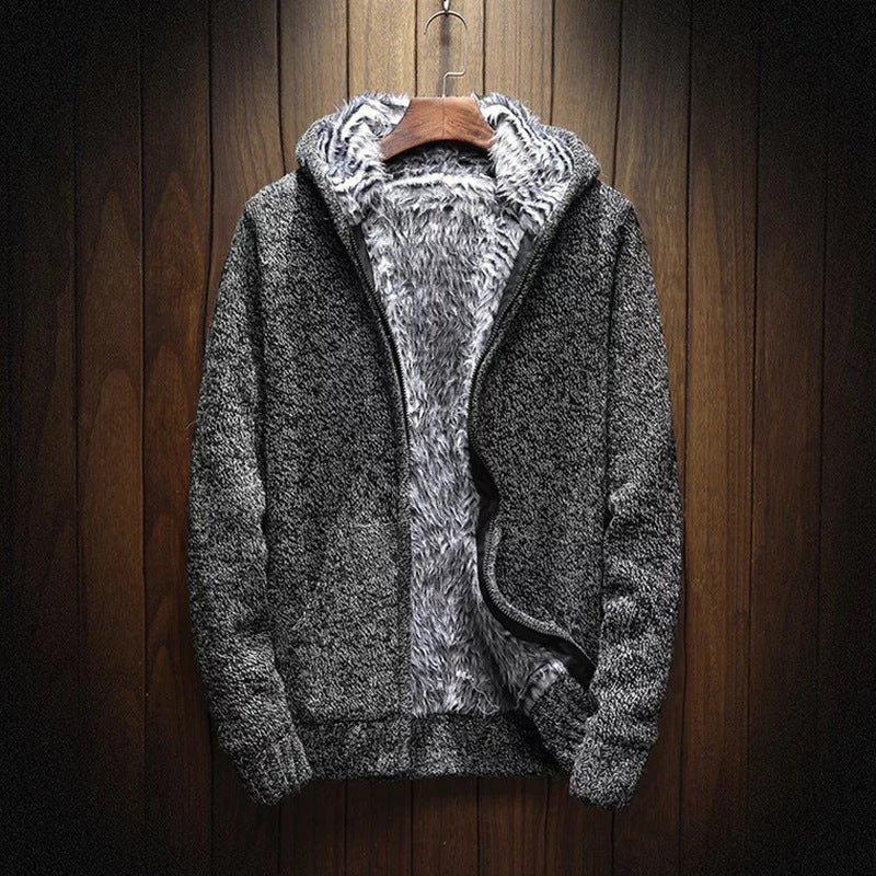 Herren kuschelige Kapuzenjacke mit weichem Innenfutter und seitlichen Eingrifftaschen Drune
