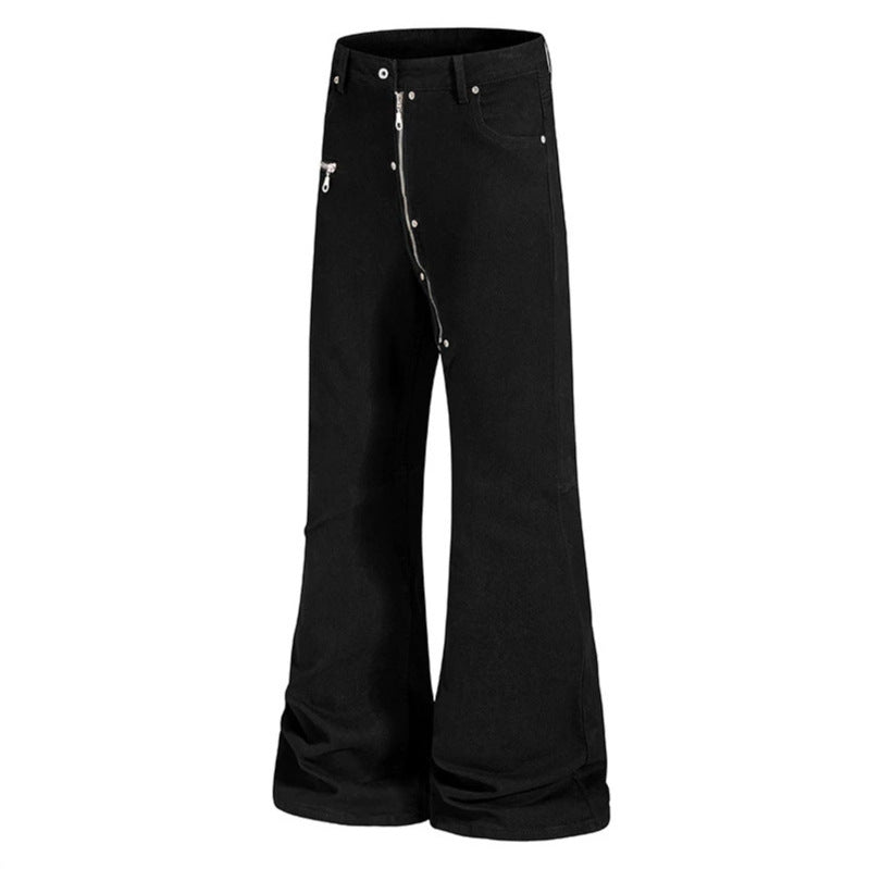 Damen Schlaghose mit hoher Taille, asymmetrischem Frontreißverschluss und Utility‑Details Drune
