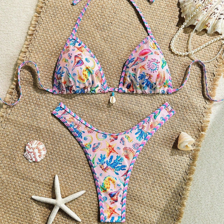 Damen Triangel-Bikini mit maritimem Muster und stylischen Details Drune