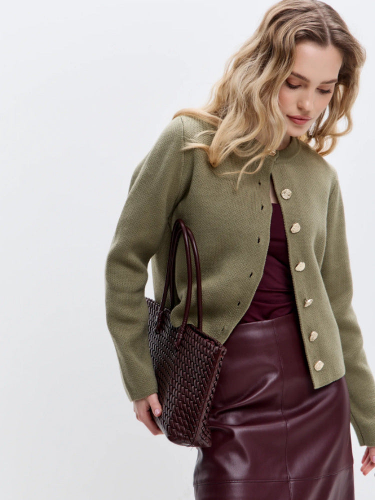 Damen Elegante Strickjacke mit Perlenknöpfen Drune