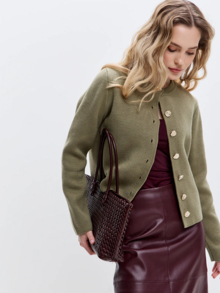 Damen Elegante Strickjacke mit Perlenknöpfen Drune