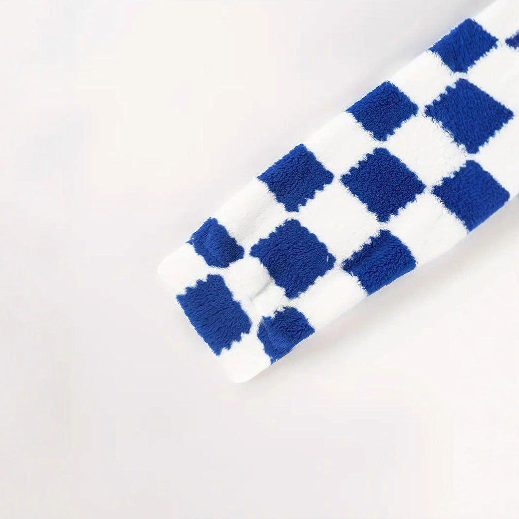 Damen Flauschige Jacke im modernen Karomuster Drune