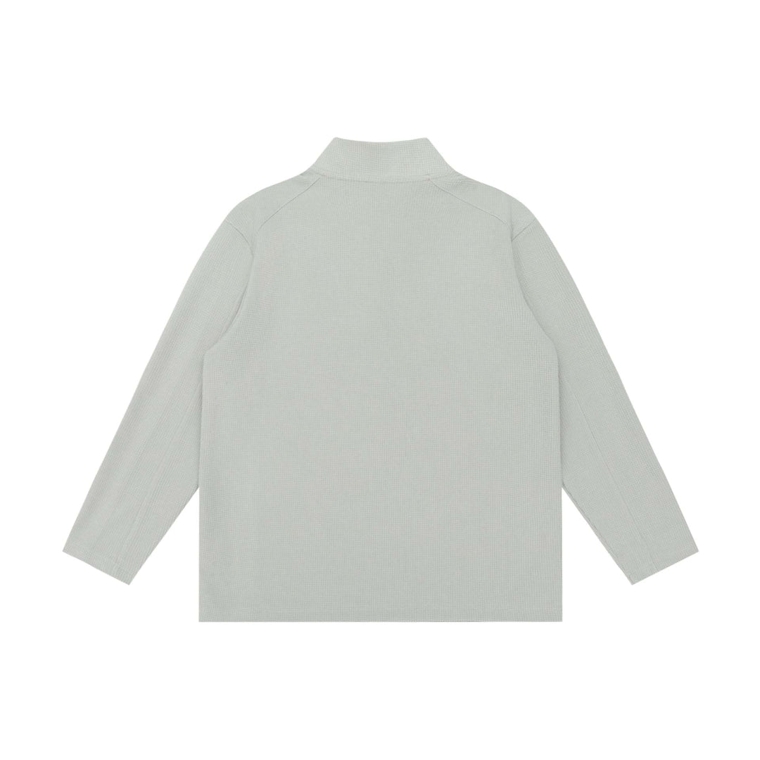 Unisex Waffelstruktur-Halbzippullover mit Troyerkragen und Relaxed‑Fit Drune
