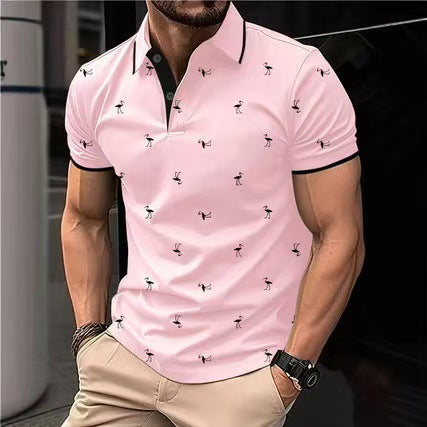 Herren Polohemd mit einzigartigem Flamingo-Muster Drune