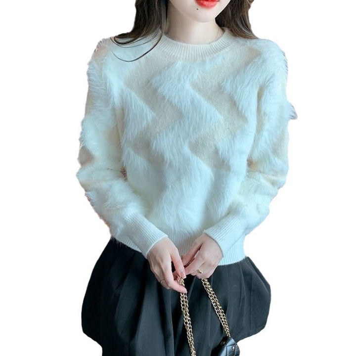 Damen Kuscheliger Statement-Pullover mit Geometrischem Muster Drune