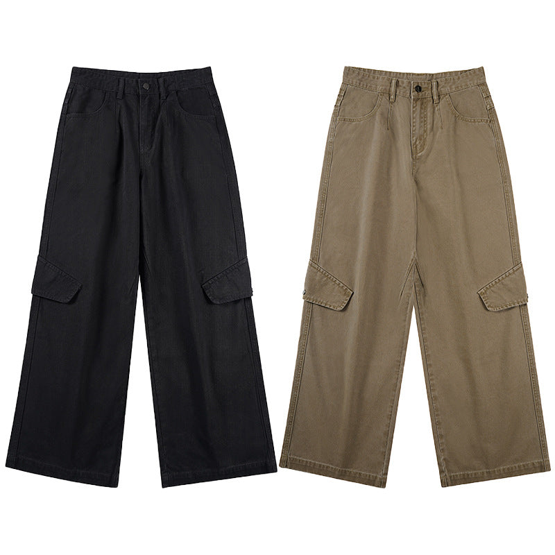 Damen Oversized Cargopalazzo-Hose aus Baumwoll-Twill mit seitlicher Klappentasche Drune