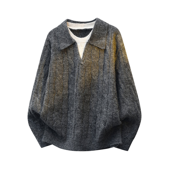 Damen Oversize Zopfmuster-Strickpullover mit Polokragen & Lagenoptik Drune
