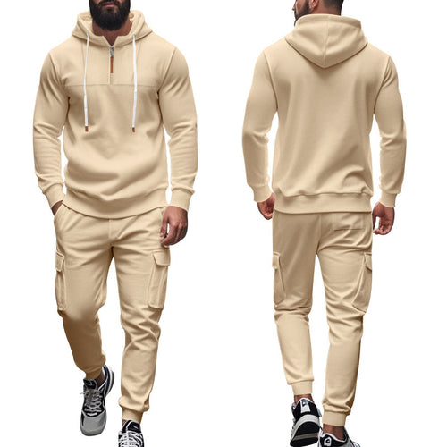 Herren nan Cargo-Joggingset mit Halbzip-Kapuzenpullover und Kordelbund-Cargohose Drune