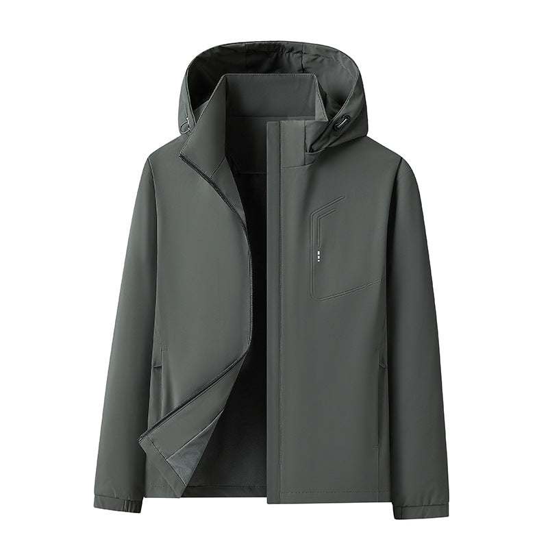 Herren Wasserabweisende Softshell-Jacke mit Kapuze nahtminimaler Optik & Brusttasche Drune