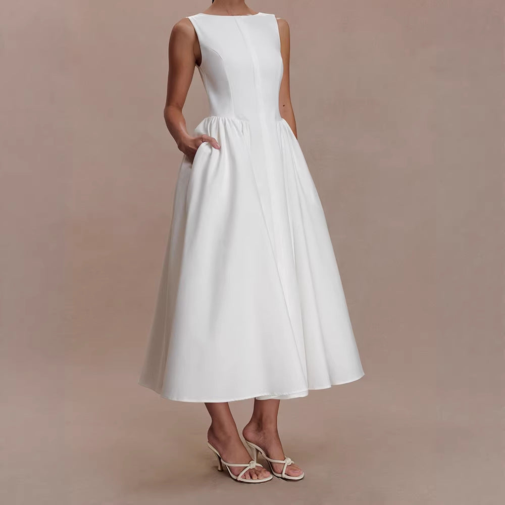 Damen Elegantes Midikleid mit femininen A-Linien-Rock Drune