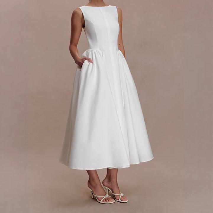 Damen Elegantes Midikleid mit femininen A-Linien-Rock Drune