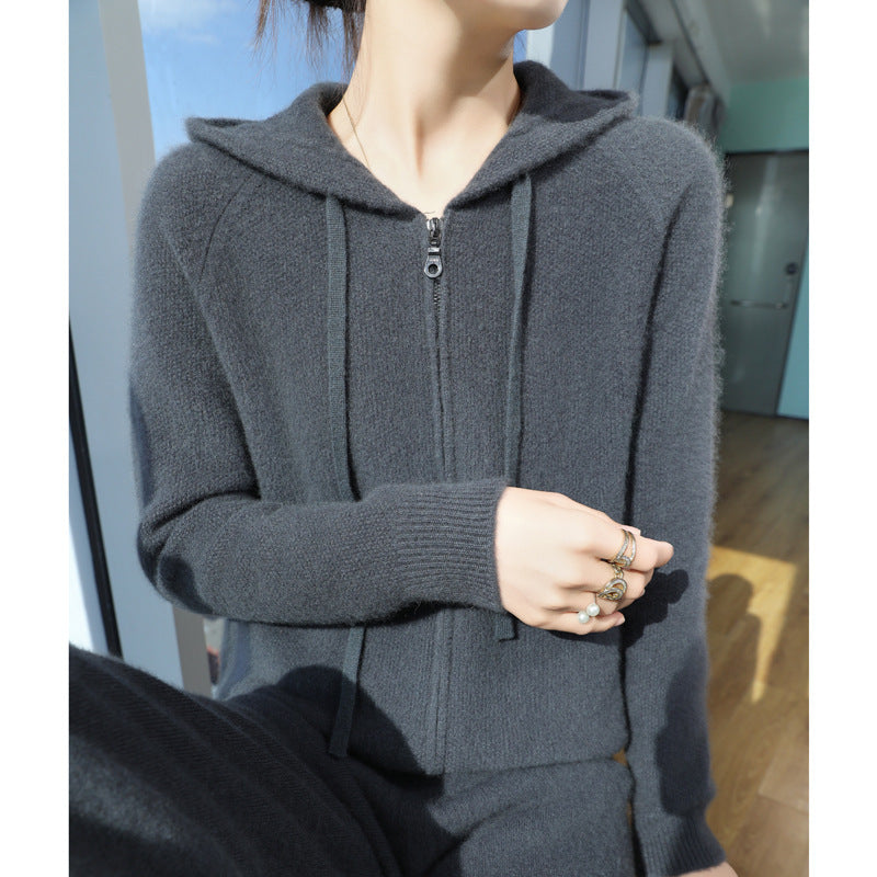 Damen Kuschelige Kapuzenjacke mit weichem Material und Reißverschluss Drune