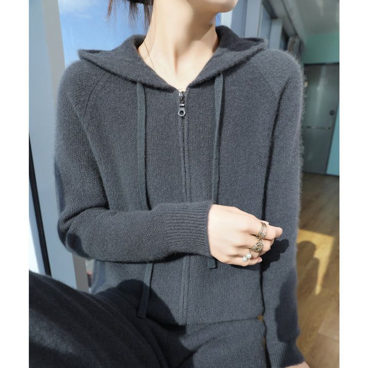 Damen Kuschelige Kapuzenjacke mit weichem Material und Reißverschluss Drune