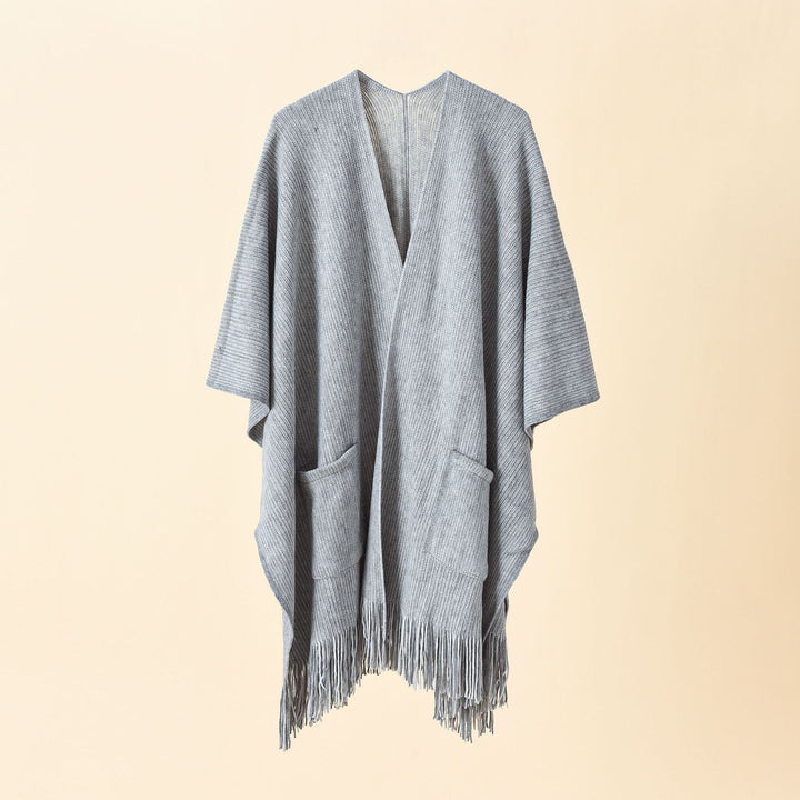 Damen Offenes Oversize-Strickcape mit Kaschmir‑Touch, Fransen und Eingrifftaschen Drune