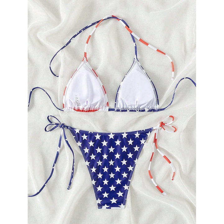 Damen Triangel-Bikini mit verstellbaren Schleifen und patriotischem Design Drune
