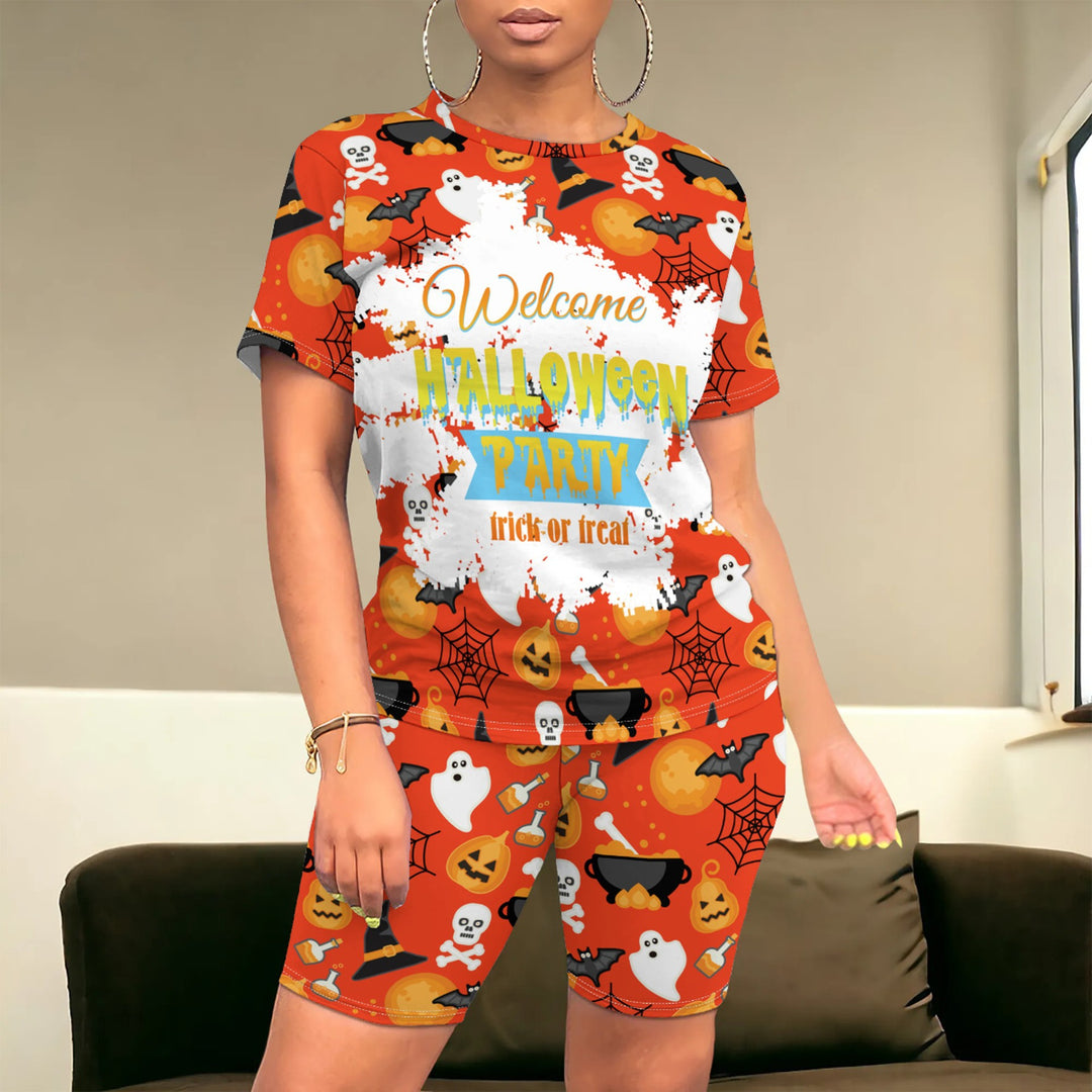 Damen Halloween-Jumpsuit-Set mit kreativem Kürbis-Motiv Drune
