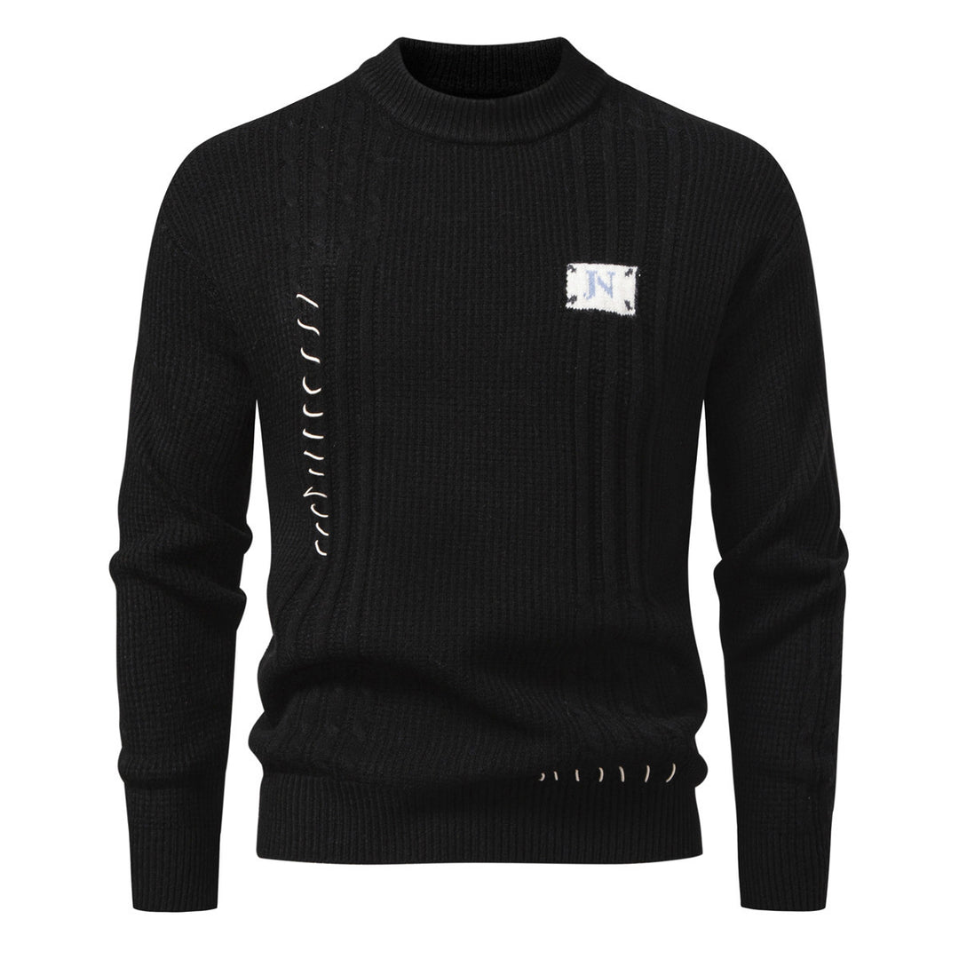 Herren Strukturiertes Rippstrick-Pullover mit Ziernähten und Logo‑Patch Drune