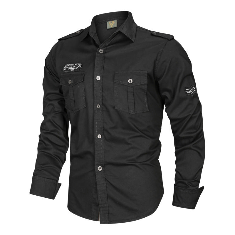 Herren nan Feldhemd aus Baumwoll-Twill mit Schulterklappen, aufgesetzten Brusttaschen und dezenter Patch-Verzierung Drune