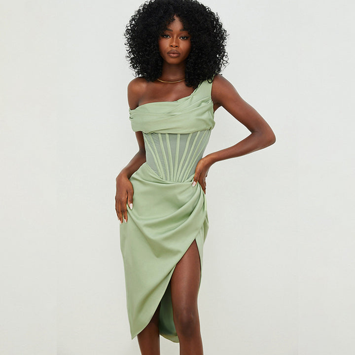 Damen Elegantes Wickelkleid mit asymmetrischem Saum und sexueller Silhouette Drune