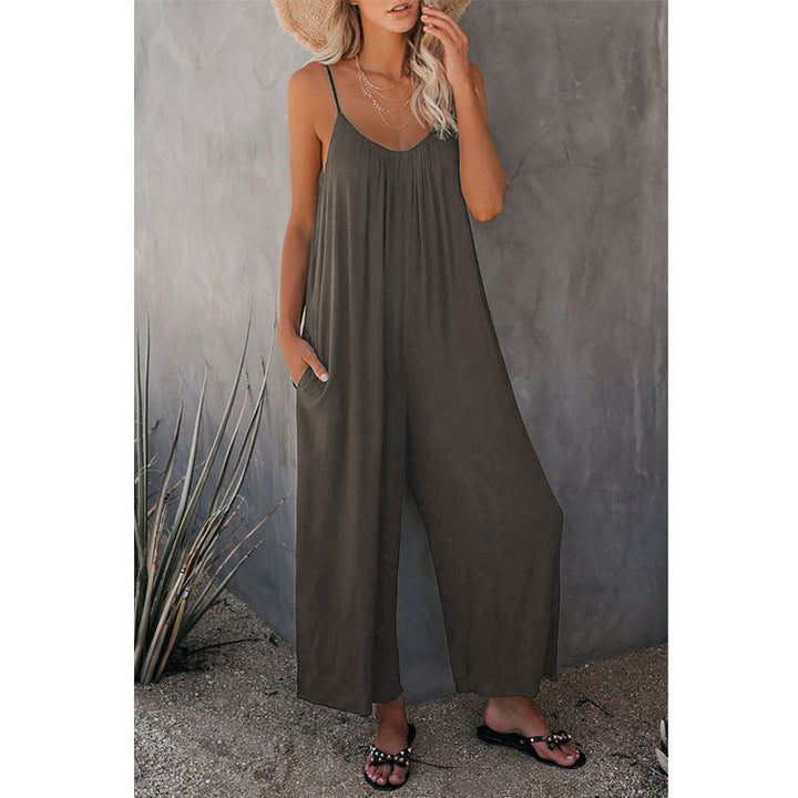 Damen Lässiger Sommer-Jumpsuit mit tiefem Ausschnitt und praktischen Taschen Drune
