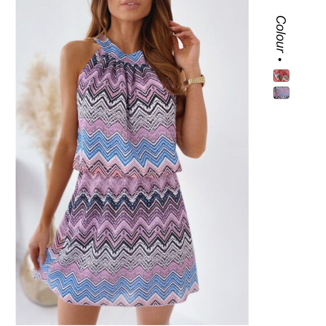 Damen Neckholder Minikleid mit zigzag-muster und luftiger Passform Drune